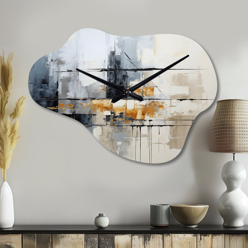 Horloge murale en métal gris Collage Reflections II - Abstract Collages Cloud, horloge murale asymétrique en métal gris