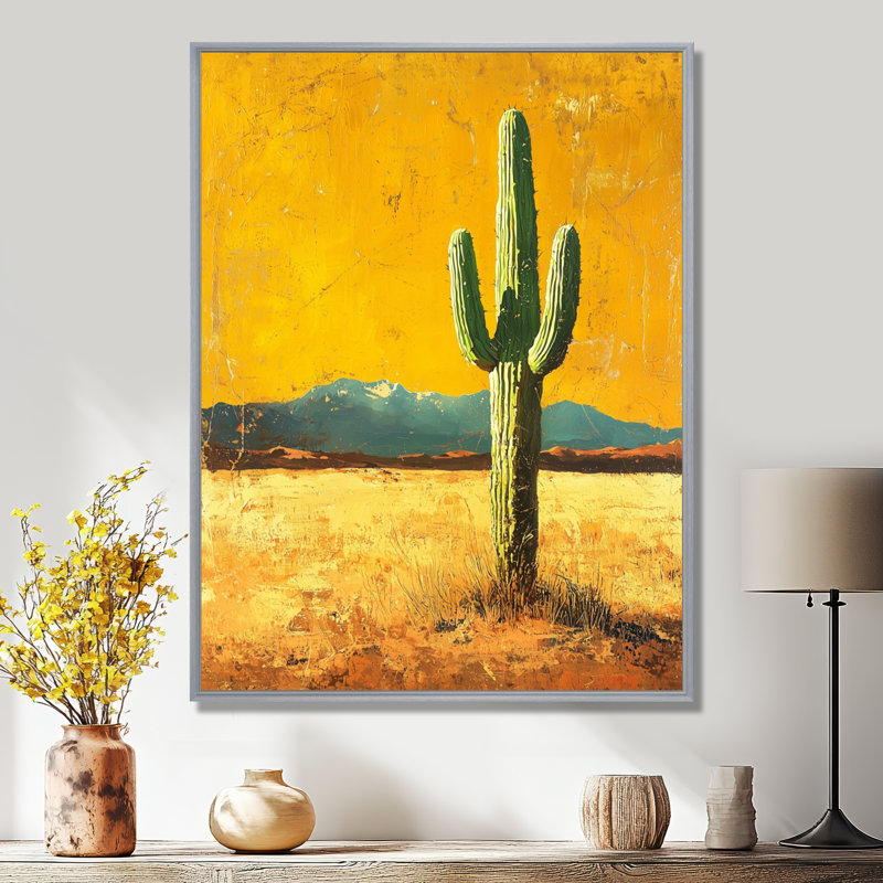 Cactus Margarie et la chaleur du désert II - Cactus, décoration murale, H 32 po x l 24 po, Reproduction avec cadre flottant