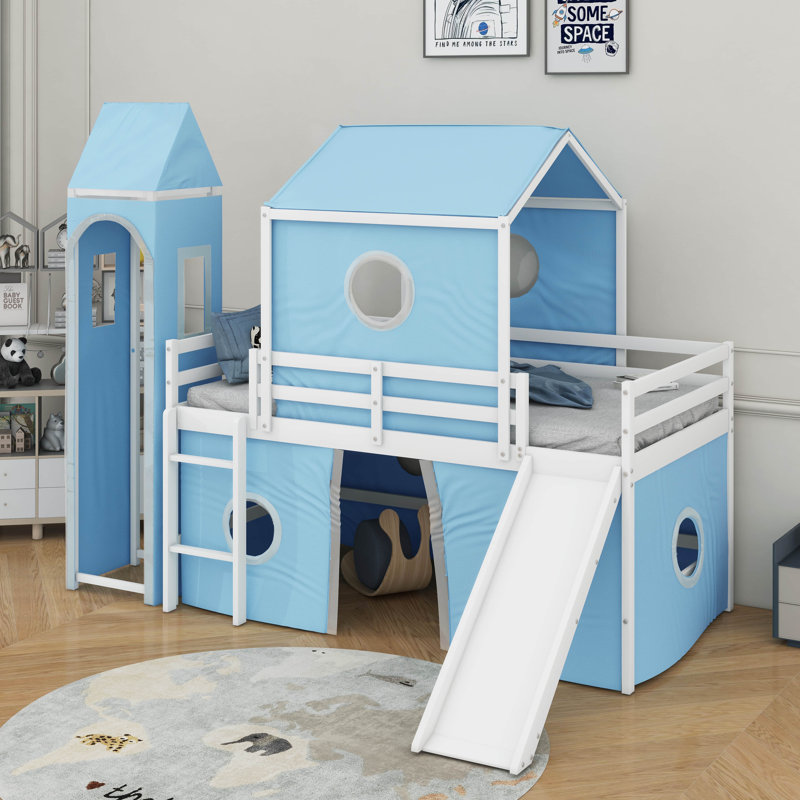 Loft Bed With Slide Pink Tent And Tower, Twin