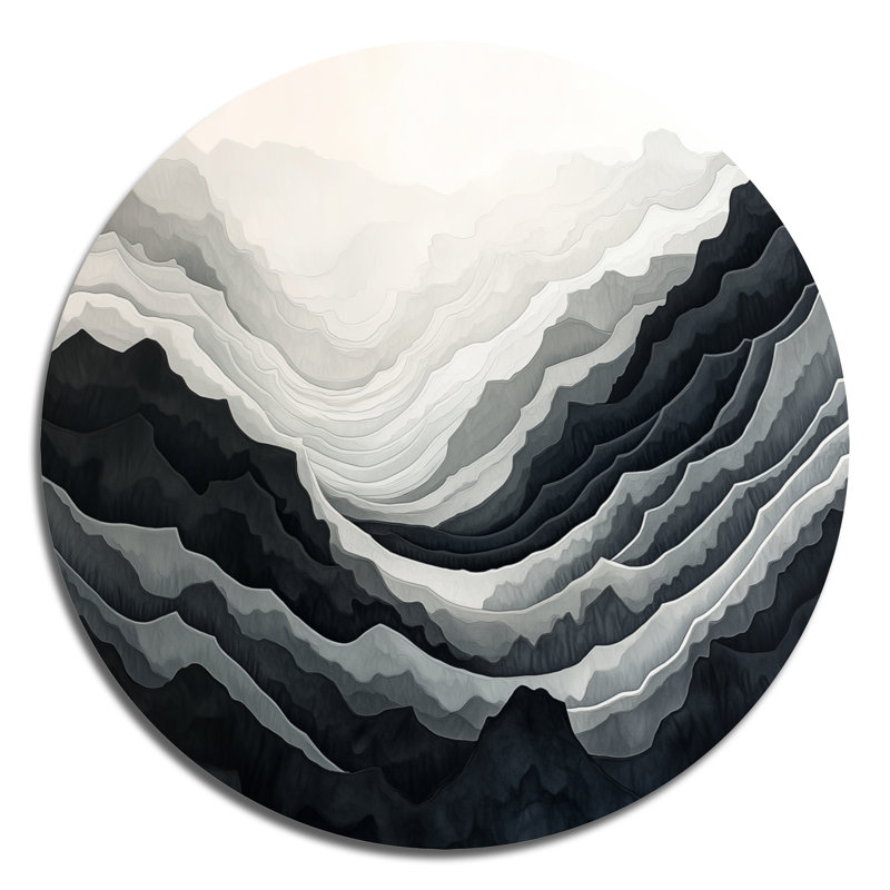 Gris gris, montagne, art mural rond en métal, L 23 po x H 23 po