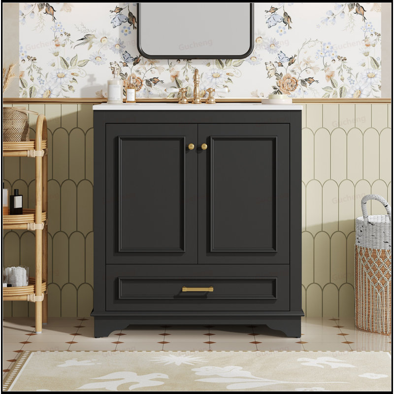 Meuble-lavabo 30 po avec lavabo en céramique, Noir