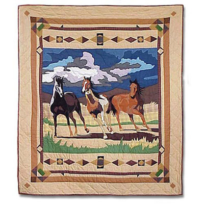 Wild Horses Quilted Throw Blanket
