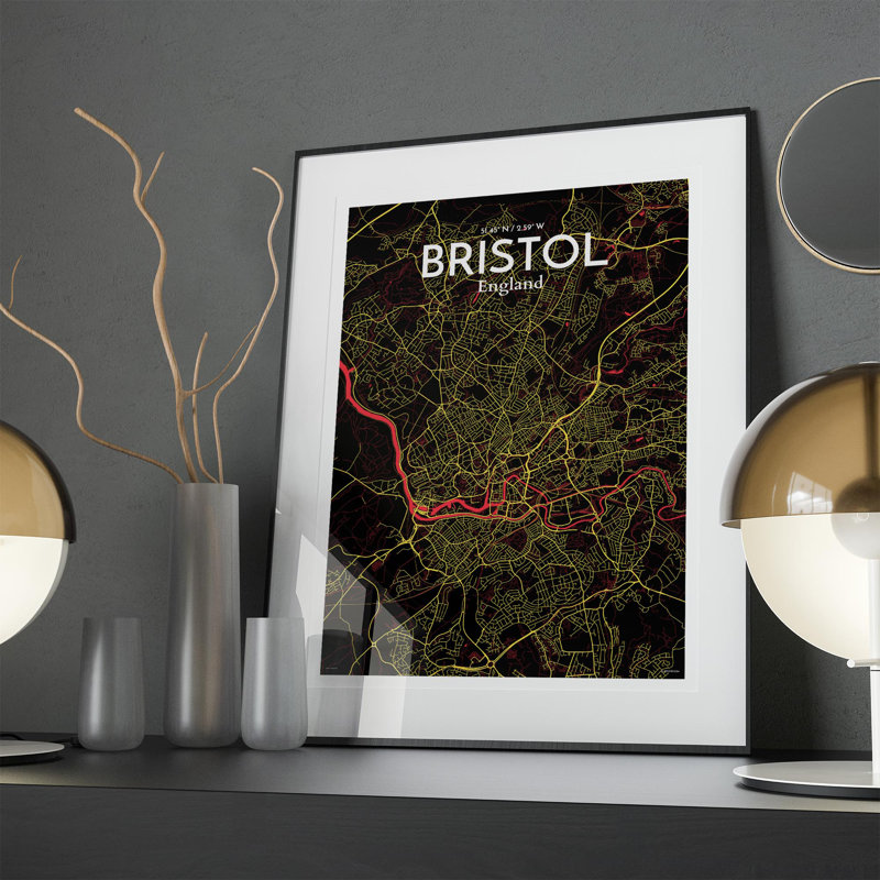 Bristol, carte de la ville, impression, H 27,6 po x l 19,7 po x P 0,05 po, Contraste