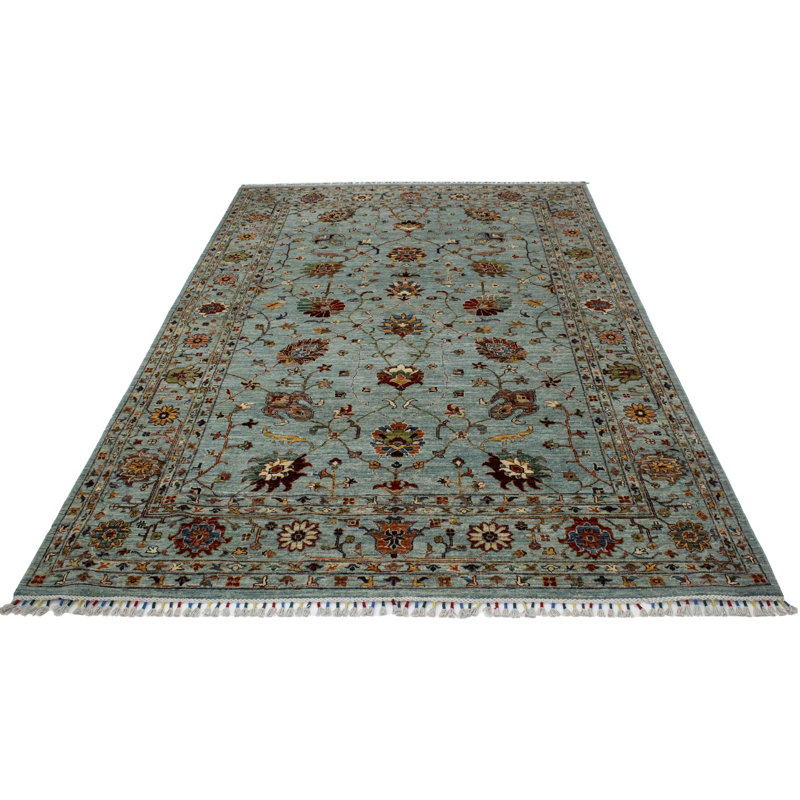 7x10 Blue and Multicolor Turkish Tribal Rug
