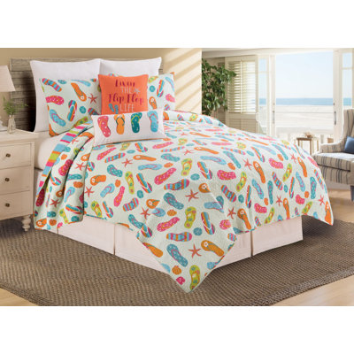 Flip Flop Life Pink/Blue/Green/Orange Reversible Quilt Set