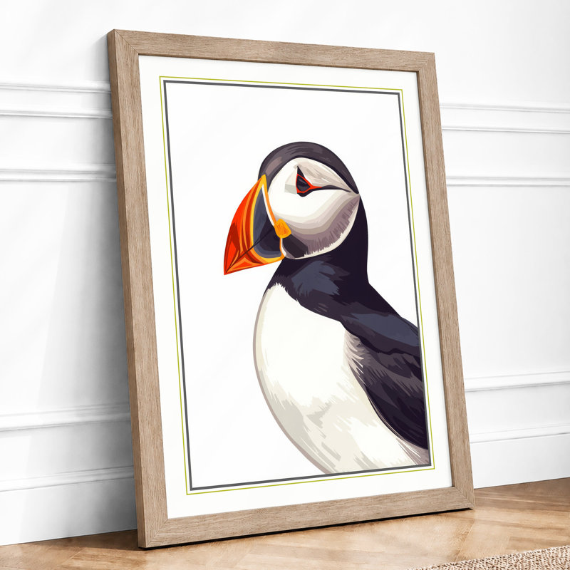 Puffin Profile Coastal - Framed Print, A4 - 29.7 x 21.0 cm, Oak