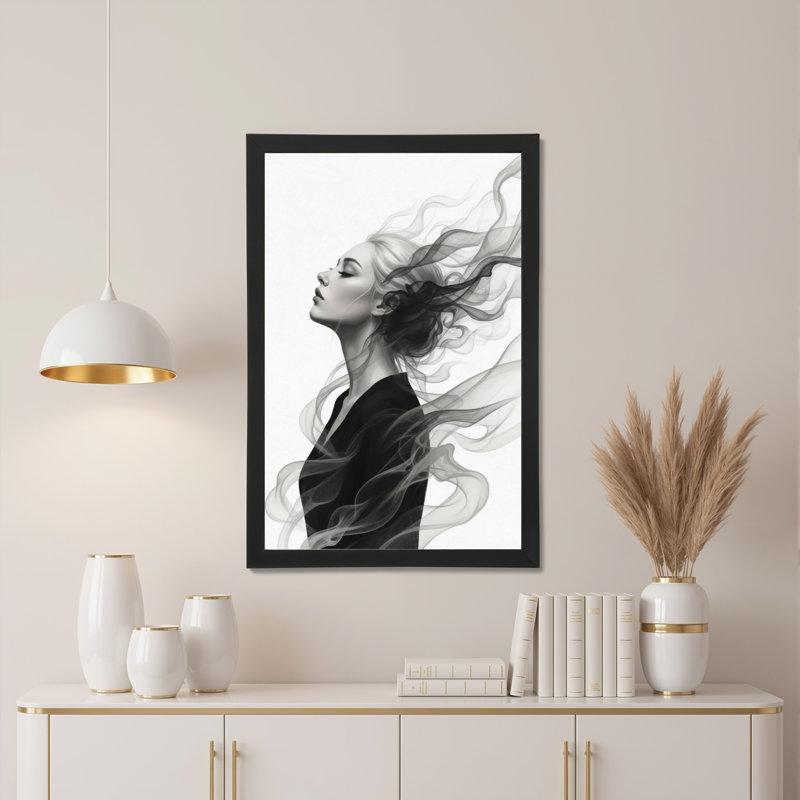 Tableau abstrait représentant une femme avec de la fumée, sur une toile tendue (lot de 1), H 24 po x l 16 po
