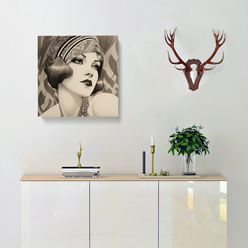 Art Deco Woman Drawing - Print, 50cm H x 50cm W x 3cm D