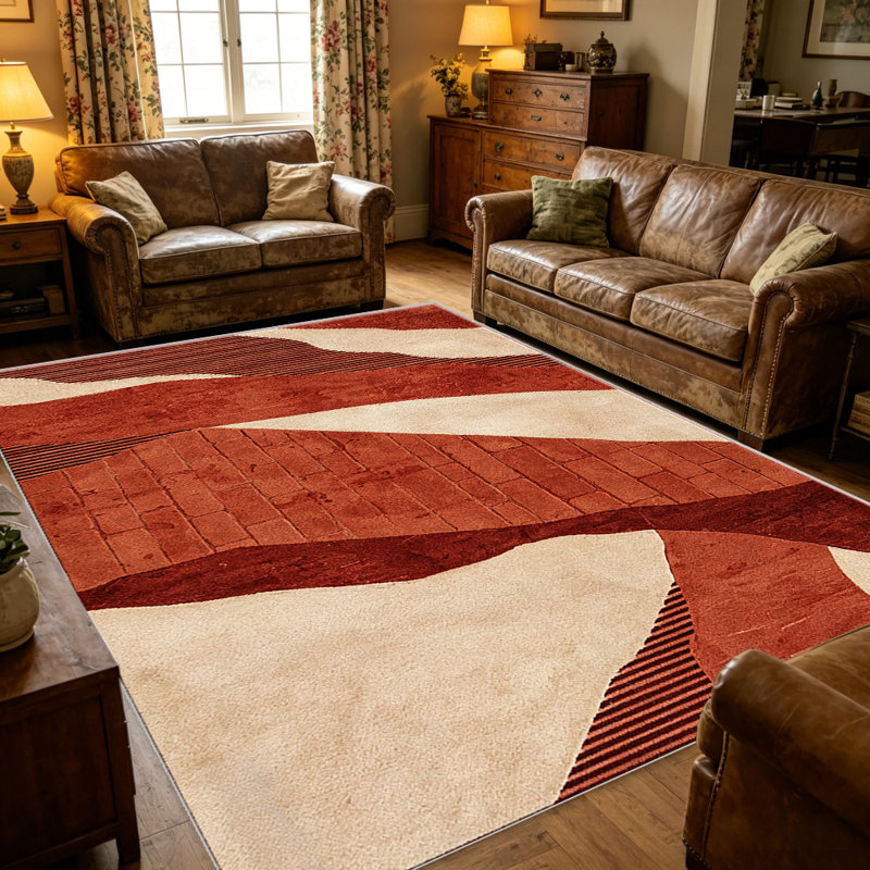 Red Abstract Wave area rugs for Living Room, Soft and Comfortable, Suitable for all seasons, easy to maintain, machine washable Indoor floor mat, Under Table Farmhouse suitable for Bedroom, Dining Room, Study, Patio, Balcony, Home Decor