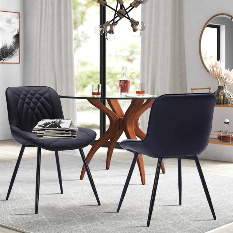 Chaises de salle à manger rembourrées Mid-Century, 2, Noir, noir, noir, noir