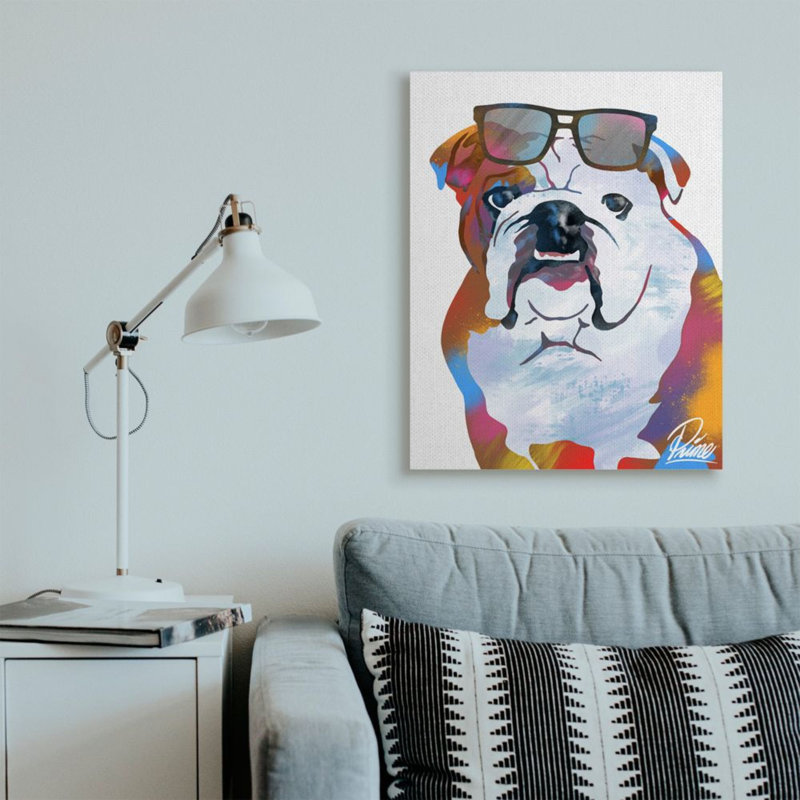 «Colorful American Bulldog Portrait» par Marcus Prime - impression d'art graphique, H 40 po x l 30 po x 1,5 po, Toile tendue