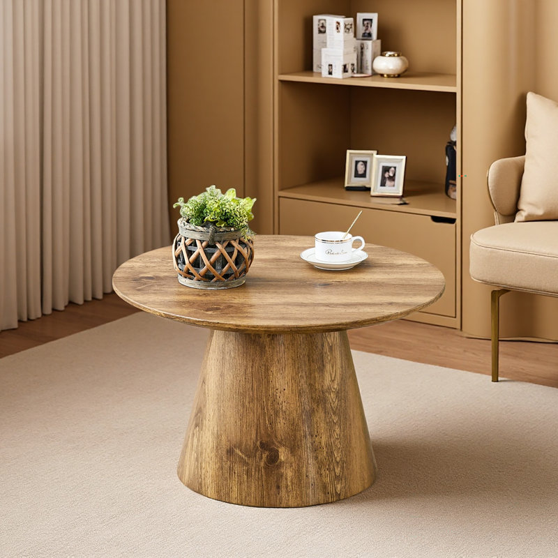 Table basse de style médiéval-moderne, avec placage en grain de bois, table basse ronde classique et ensemble de tables d'appoint