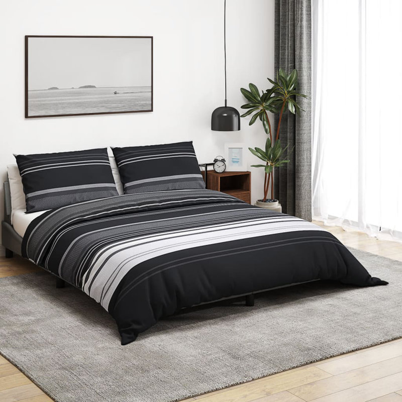 Roxsana Duvet Cover Set, black stripes, 220 x 240 cm + 65 x 65 cm