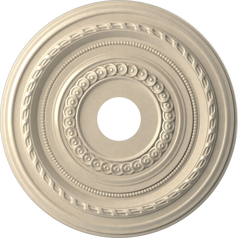 Médaillon de plafond thermoformé en PVC de 19 po de diamètre x 3 1/2 po x P 1 po (convient aux auvents jusqu'à 5 1/8 po), brume de perle métallique universelle