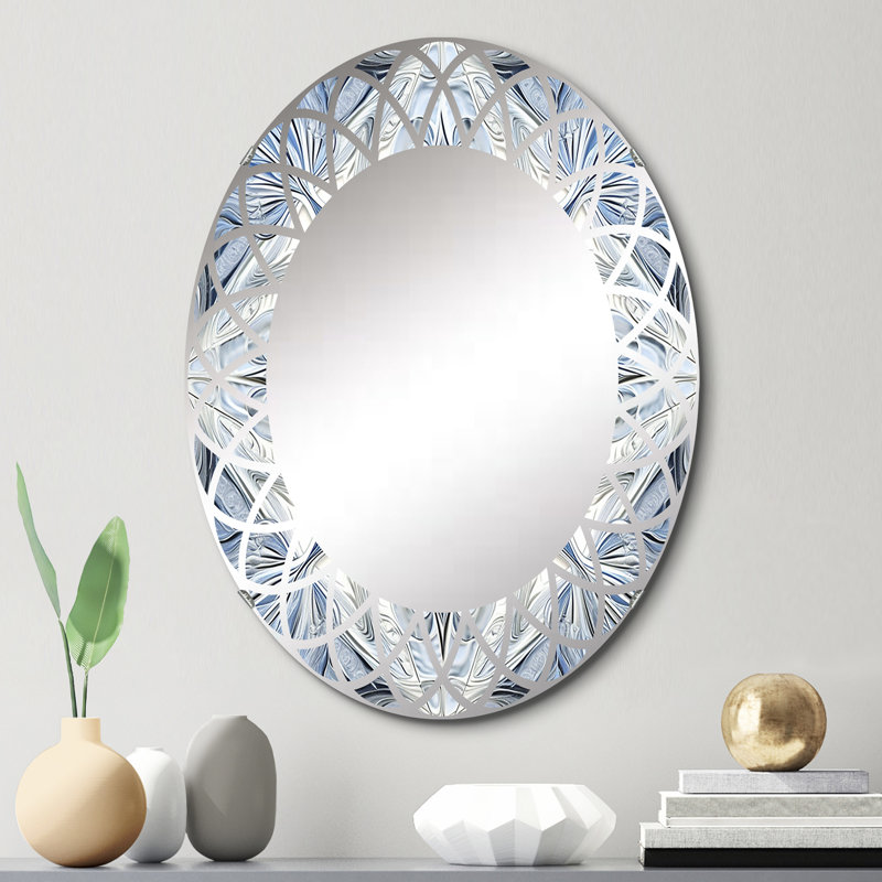 Turquoise and White Fractal Flowers I - Abstract Geometric Wall Mirror, 30" x 20"