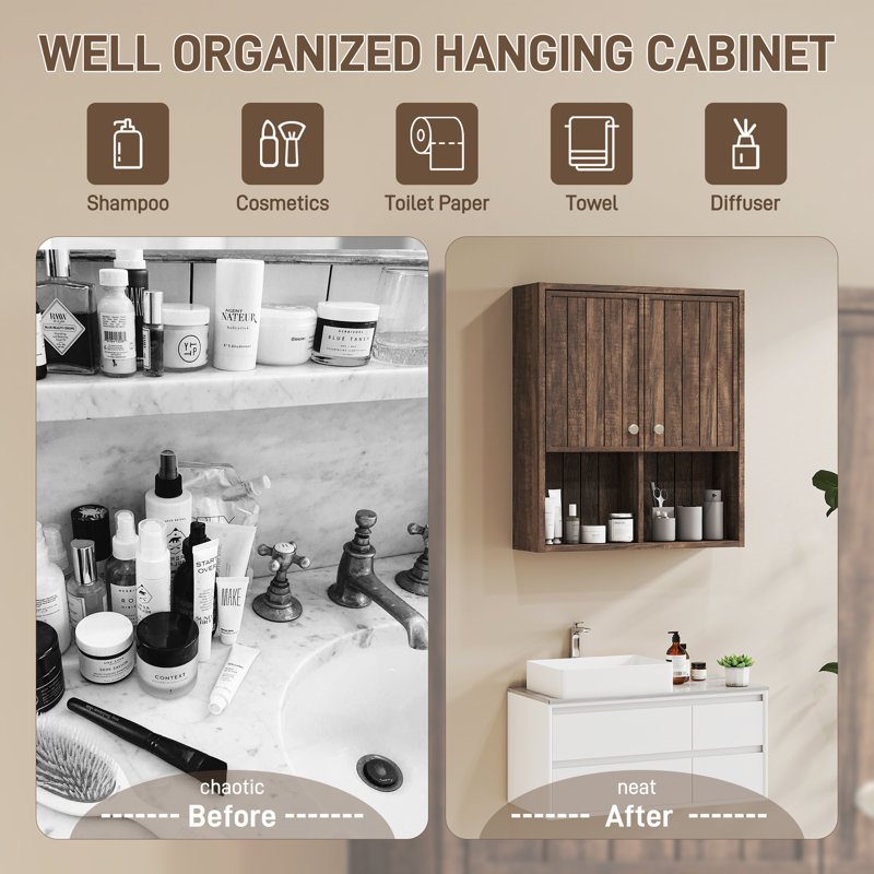 Wall-mounted Bathroom Cabinet With Doors And Adjustable Shelf Hanging Storage Medicine Cabinet For Kitchen, Living Room, Home Office