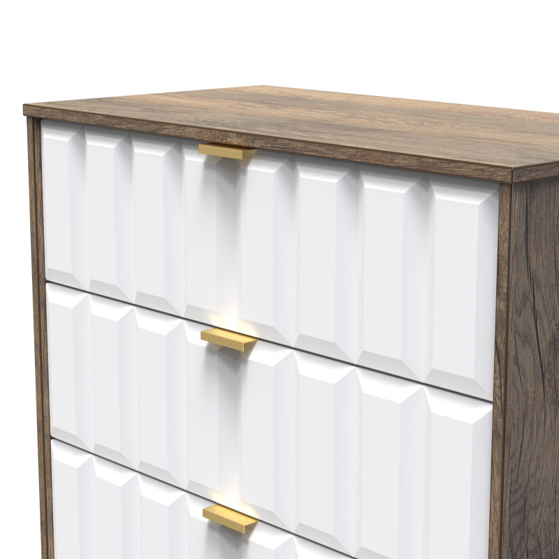 Besian 77 cm W Chest of 3 Drawers, White Matt/Vintage Oak