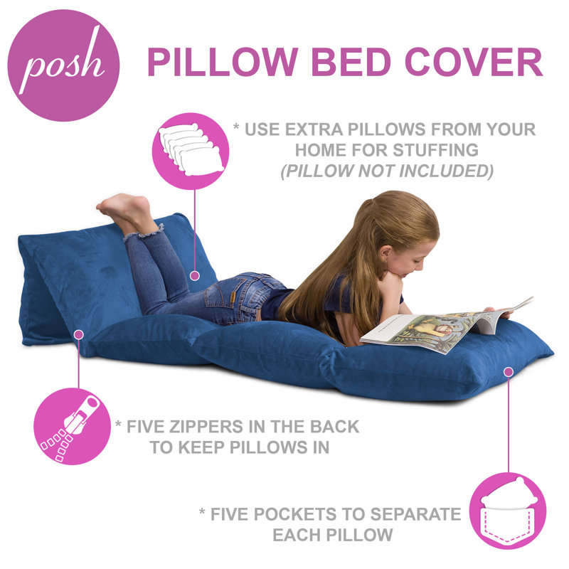 Kids Nap Mat Floor Pillow Cover, Queen Pillow Size, Cozy Soft - Blue