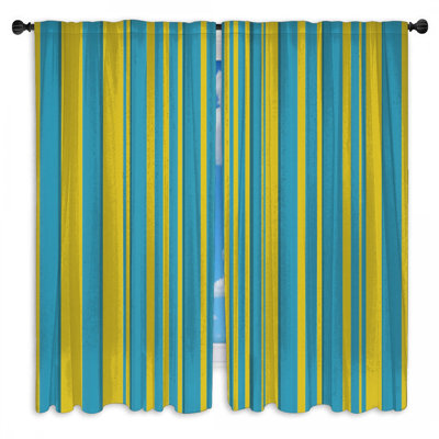 Rideaux de fenêtre à rayures bleues et jaunes et transparents - 2 panneaux