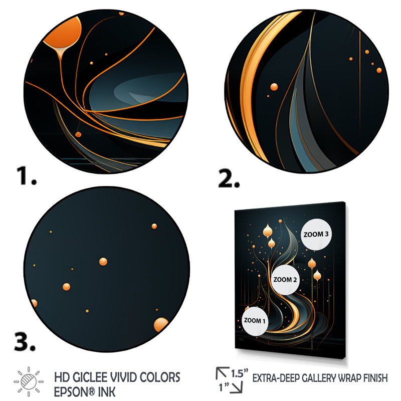 «Black and Gold Golden Minimalistic Line Art III», reproduction d'art murale abstraite, Cadre flottant noir