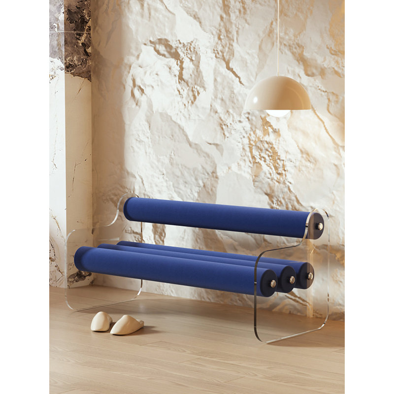 Banc de lit tapissier en acrylique transparent, Bleu