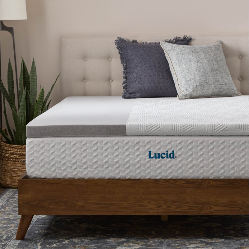 Lucid 2" Bamboo Charcoal and Gel Memory Foam Mattress Topper with cover - Twin XL, Twin XL, 2 inch