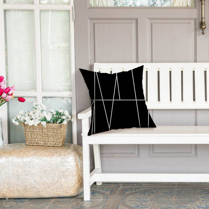 White Abstract Outdoor Throw Pillow | Black Stripes Decor, Square 18"