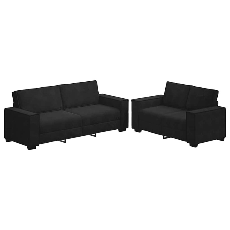 Ensemble de canapé 2 pièces avec coussins en velours, Noir
