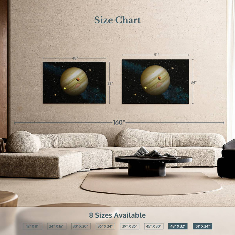 Oberle Jupiter And Its Moons, 32'' H x 48'' W