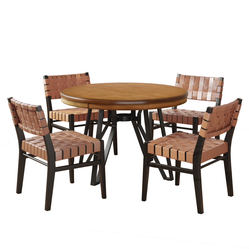 Vannest 5-Piece Wood & Rope Dining Set, Brown, Light Brown