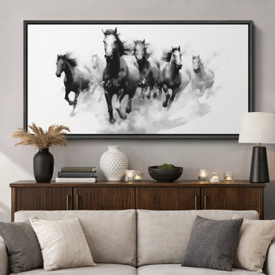 Running Horses "Black And White Watercolor Ink Painting Digital Art Modern Extra Large Pictures "