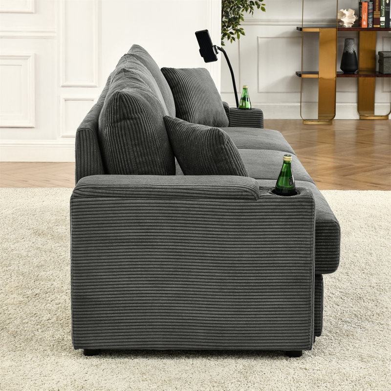 7 tiroirs gris avec rangement, tissu en velours côtelé, siège d'une largeur de 22,5 po, moelleux mi-doux, porte-gobelets et porte-téléphone modernes, siège spacieux, tissu respirant