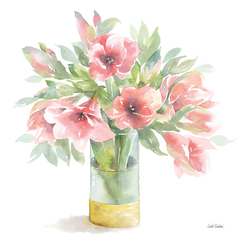 " Pink Amaryllis " by Leslie Trimbach Painting Print, 20" H x 20" W  