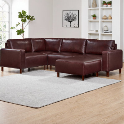 Canapé modulaire moderne en U en forme de U, canapé d'angle en cuir de polyuréthane respirant avec repose-pieds 5 pièces, structure en bois massif et mousse à haute résilience pour le salon