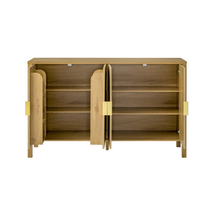 U_STYLE Modern 57.5" Stripe Door Storage Cabinet, 4-Door Sideboard With Back-Of-Door Storage Racks & Side Hooks, Adjustable Shelves, MDF Cabinet With Aluminum Handles For Living Room, Dining Room