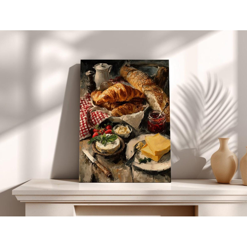 «Rustic French Breakfast Still Life»: art mural de cuisine parisienne, H 60 po x l 40 po