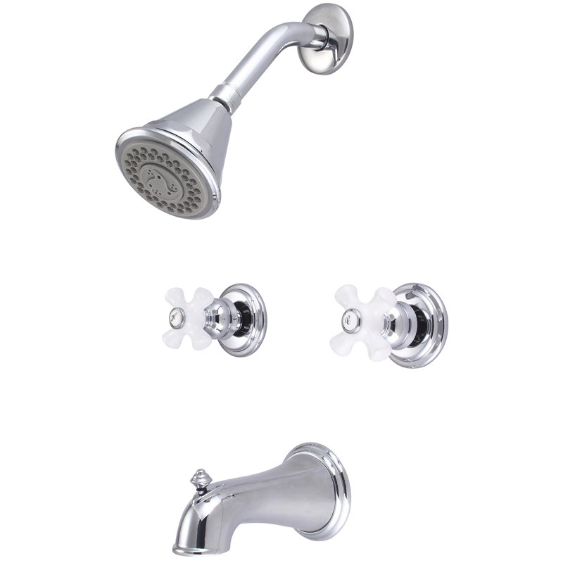 Ensemble de douche et baignoire à deux poignées Central Brass, Chrome, Poignées croix