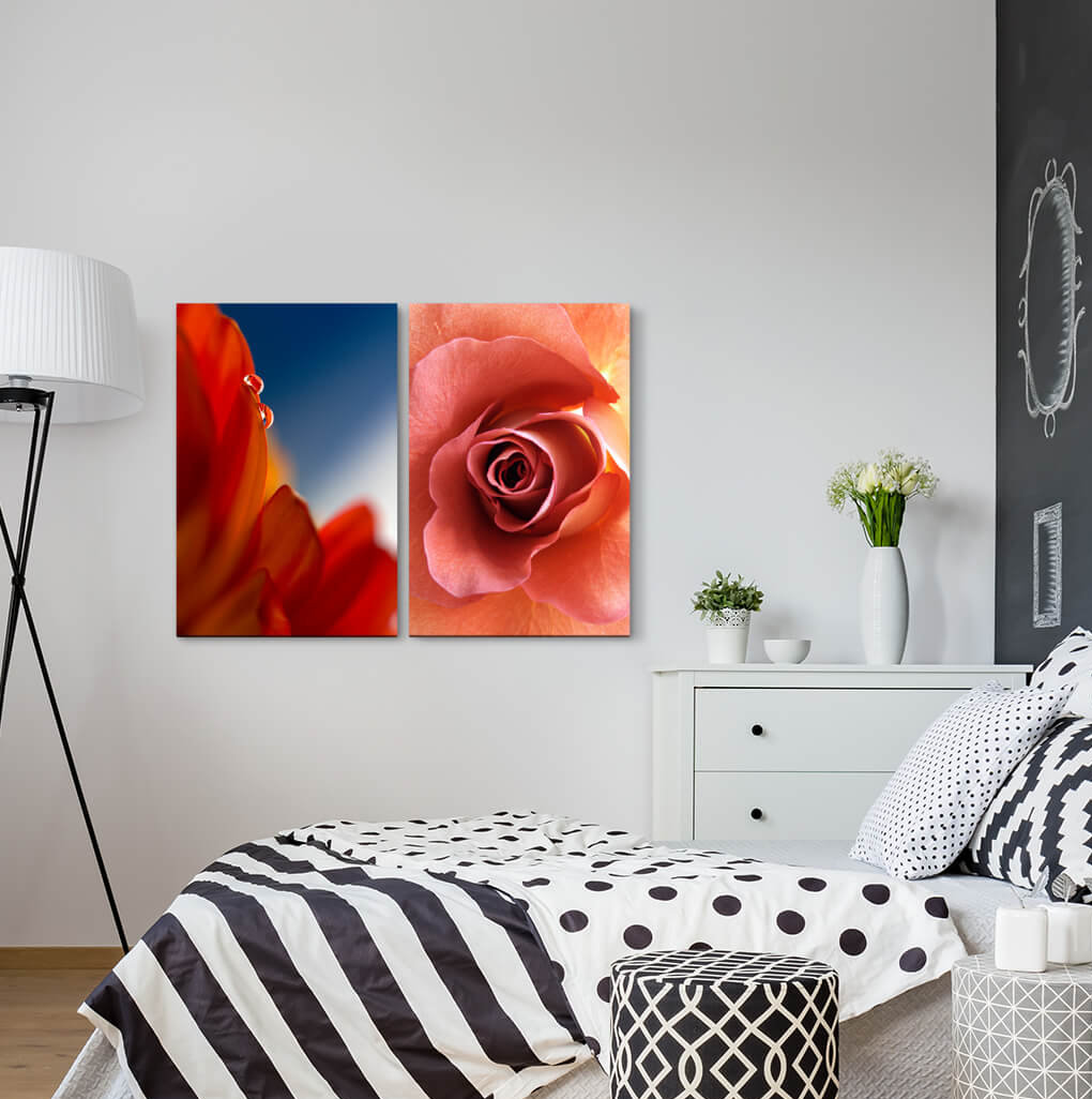 2-tlg. Leinwandbilder-Set - Fotografie „Flowers Rose Love Tenderness Red Blossom Passion”