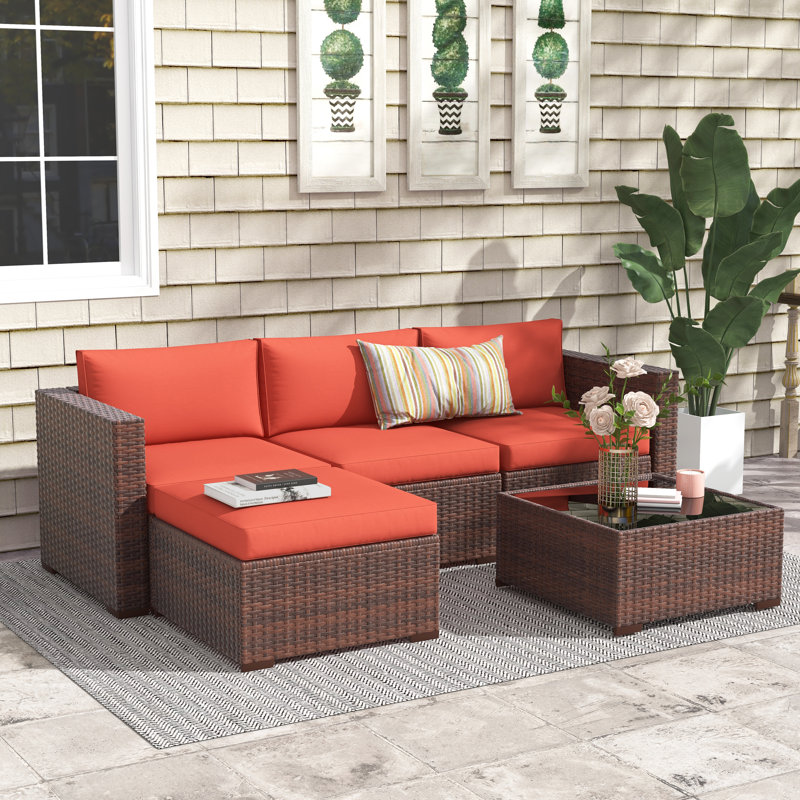 Ensemble de conversation modulaire pour patio avec coussins 3 personnes Abler, Structure grise / Coussin orange
