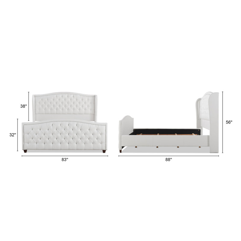 Coleman Upholstered Wingback Bed, Bright White Velvet, King