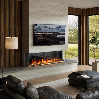 Deluxe Rosedale 60" 3-Sided Media Wall Electric Fire, Wi-Fi, LED Logs, Sound & 1.5kW Heat