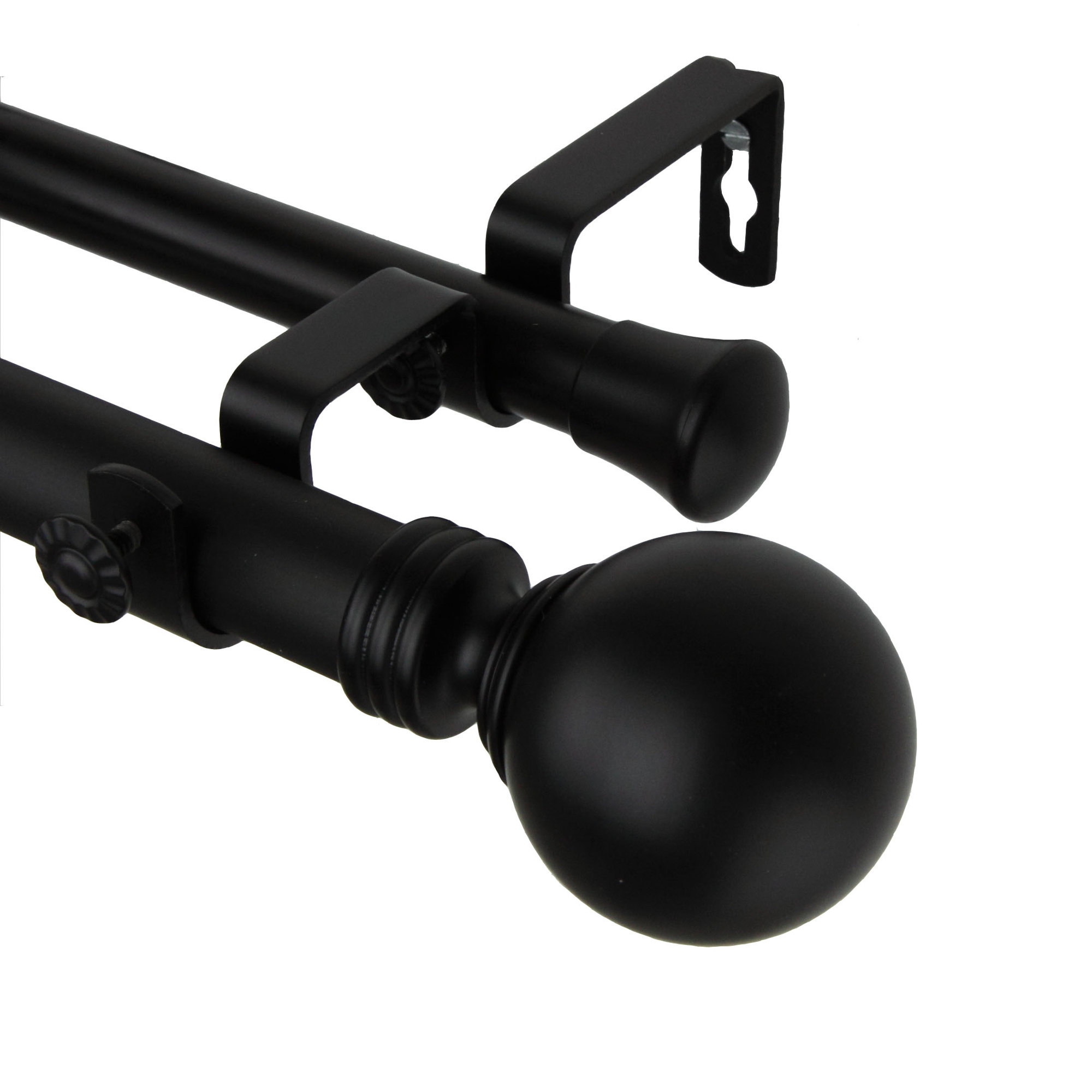 Abbeville Globe Double Curtain Rod, Black, 48" - 84" W