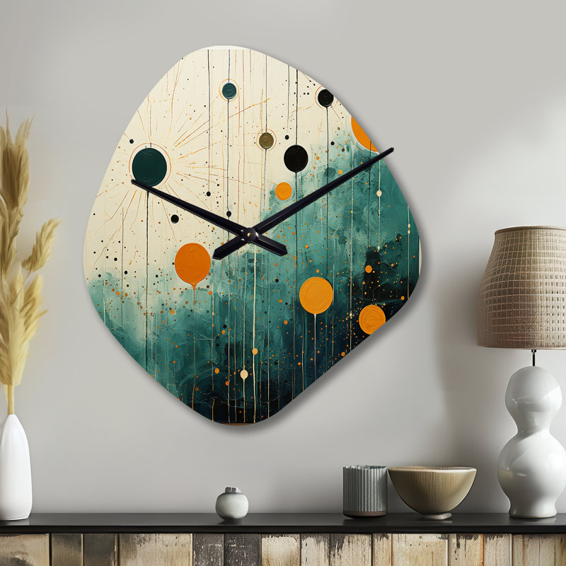 Horloge murale asymétrique moderne colorée Mid Century Minimalist Oasis III - Minimalisme, Grand