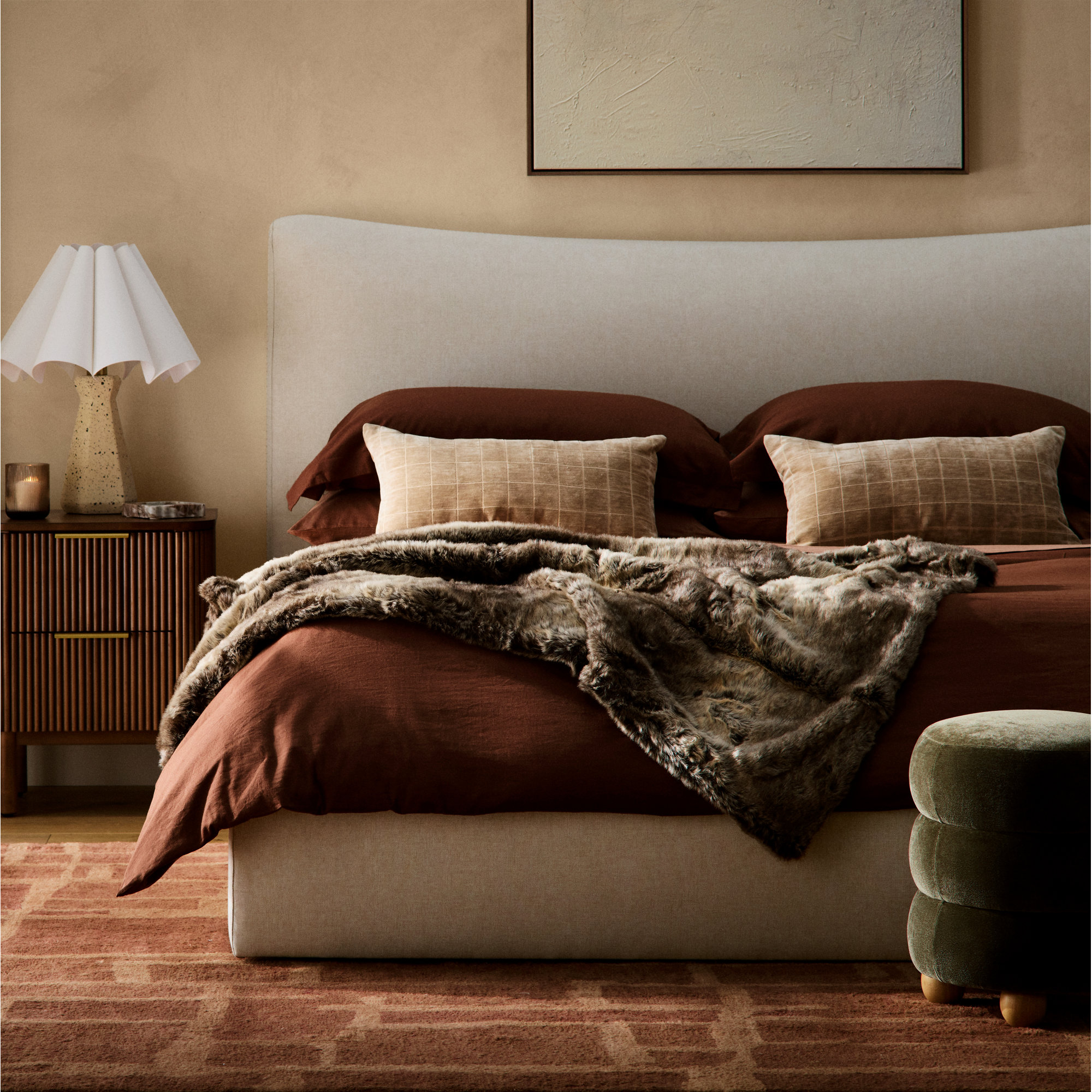 Nena 100% Linen Percale Duvet Cover Set, Full/Queen Duvet Cover + 2 Standard Shams, Brown