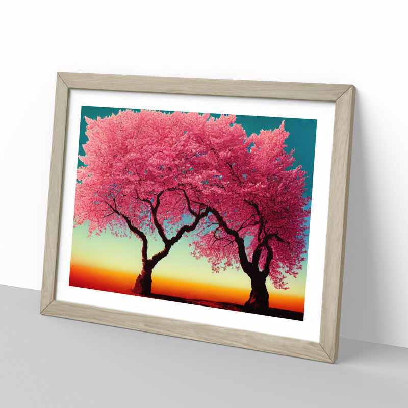 Euphoric Cherry Blossom Trees - Framed Print, 46cm H x 64cm W x 2cm D, Oak