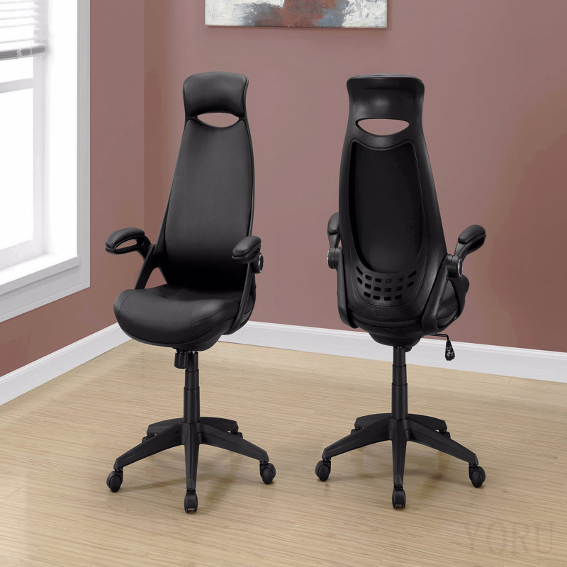 Chaise de bureau, hauteur réglable, pivotante, ergonomique, accoudoirs, bureau d'ordinateur, bureau, aspect cuir noir, métal noir, contemporain, moderne
