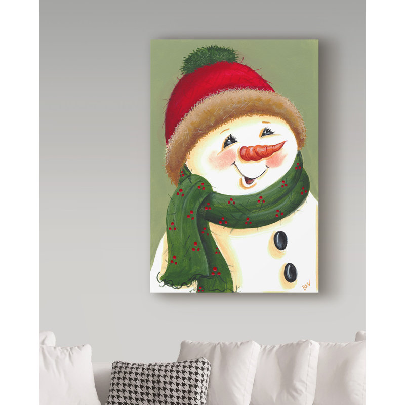 Art mural sur toile tendue - Beverly Johnston «Carrot Nose Snowman», décoration murale pour le salon, la chambre à coucher ou le bureau - 30 x 47