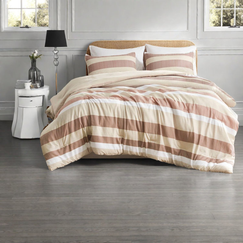 Comfortable Striped Terracotta Bedding Set, Polyester Material For Home