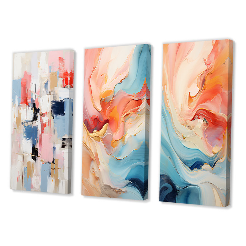 «Missing You», ensemble de 3 reproductions abstraites bleues et rouges, Toile tendue, H 32 po x l 48 po