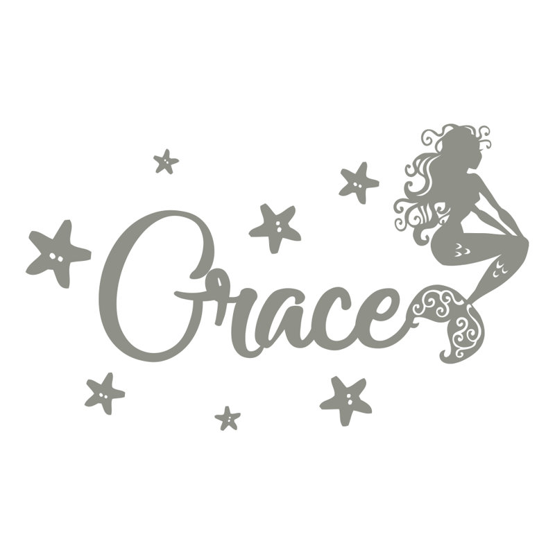 Décalcomanie murale chambre de bébé sirène, Gris argenté